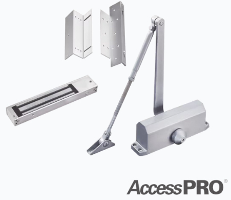 Kit para control de acceso incluye Chapa magnética de 600Lbs / Montajes L y Z / Cierra puerta para 45-65Kg.